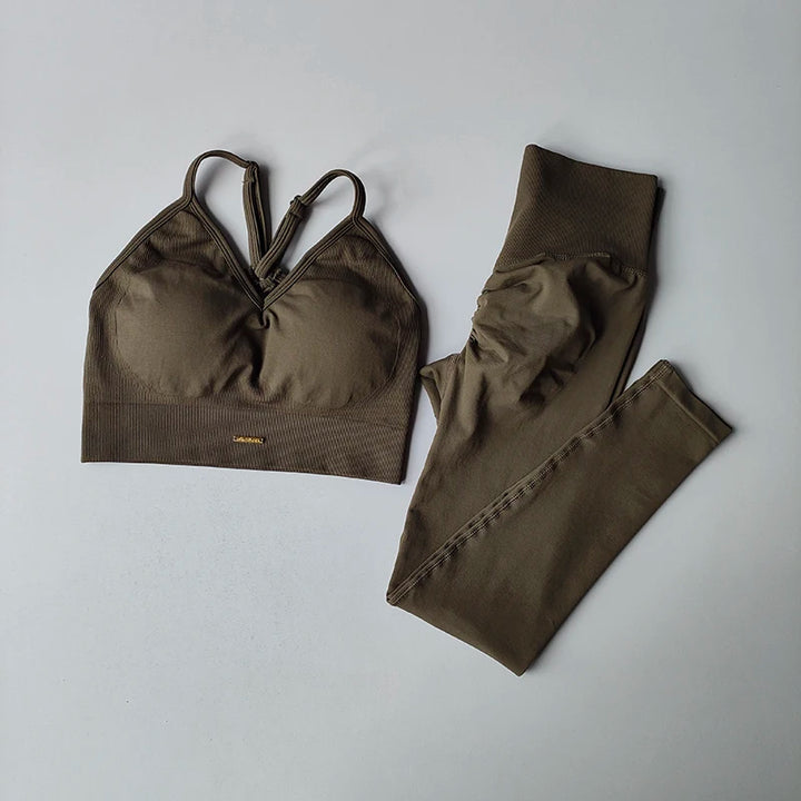 Berzanco - Conjunto de yoga sin costuras de 2 piezas. Traje de gimnasia de secado rápido.